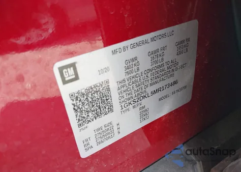 2021 GMC Yukon 4Wd Denali из США, поврежденный, VIN 1GKS2DKL5MR173486